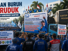 Ribuan Buruh SPN Serang Geruduk Kantor Gubernur Banten, Tuntut UU Ketenagakerjaan Tanpa Omnibus Law